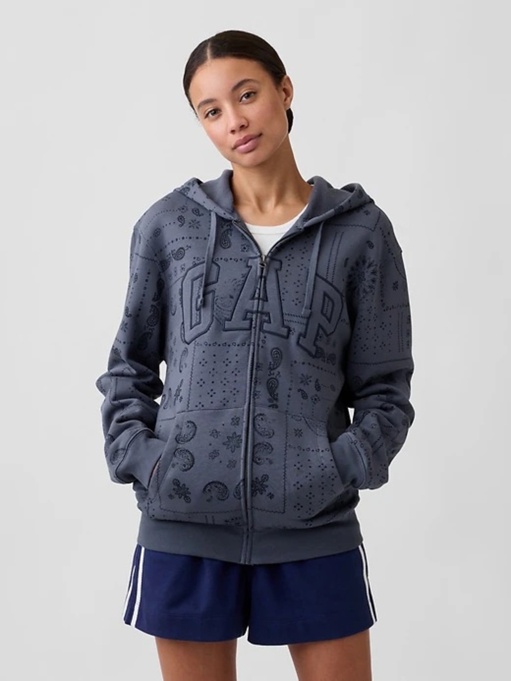 Gap Adult Relaxed Logo Print Zip Hoodie Paisley Bandana Jacket NWOT L Fall Cozy